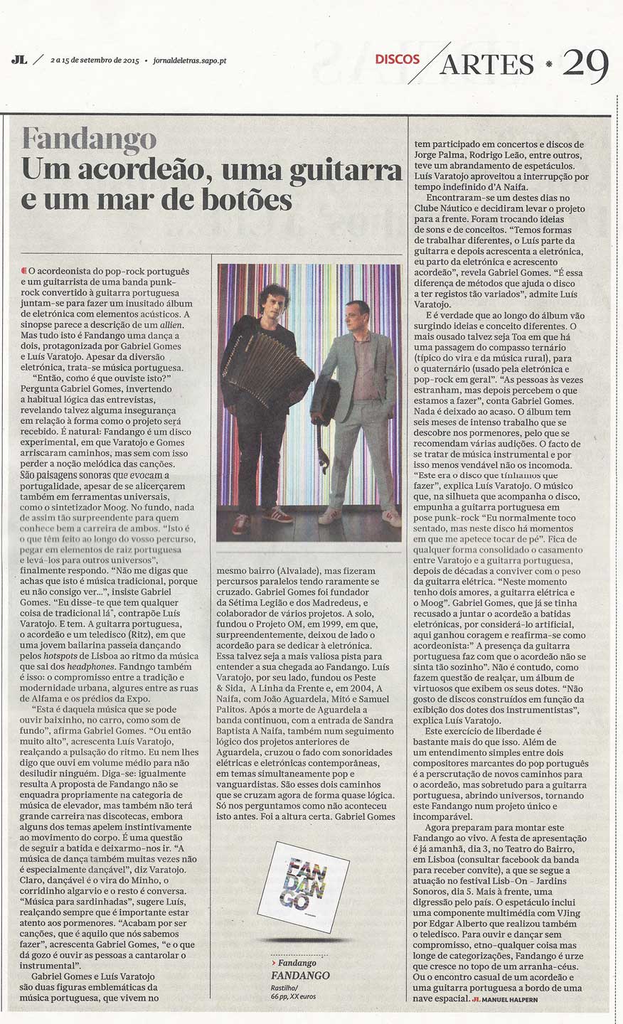 Fandango na imprensa - Jornal de Letras - 02.09.2015